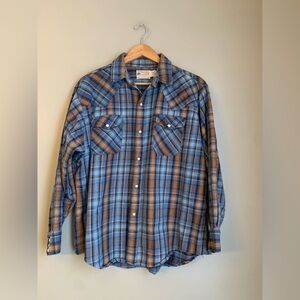 Vtg 70s Buffalo Bill Western Flannel Cowboy Shirt Pearl Snap Buttons Heavy XL